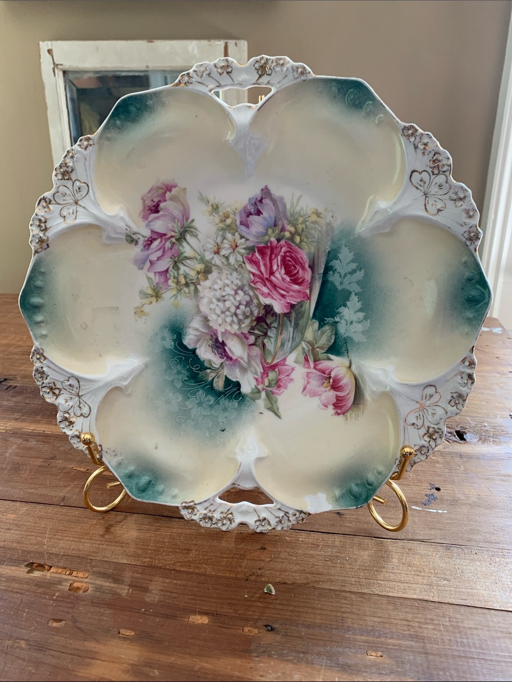 Antique R.S. Prussia Porcelain Serving Dish with floral hand-painting